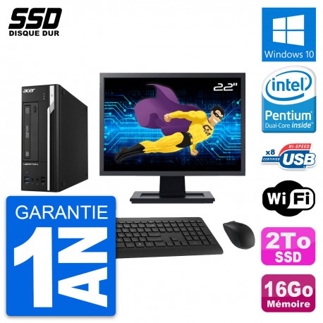 PC Acer Veriton X2632G SFF Ecran 22" G3220 RAM 16Go SSD 2To Windows 10 Wifi