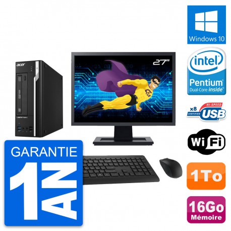 PC Acer X2632G SFF Ecran 27" Intel G3220 RAM 16Go Disque Dur 1To Windows 10 Wifi