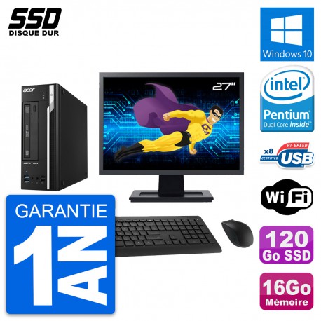 PC Acer X2632G SFF Ecran 27" Intel G3220 RAM 16Go SSD 120Go Windows 10 Wifi