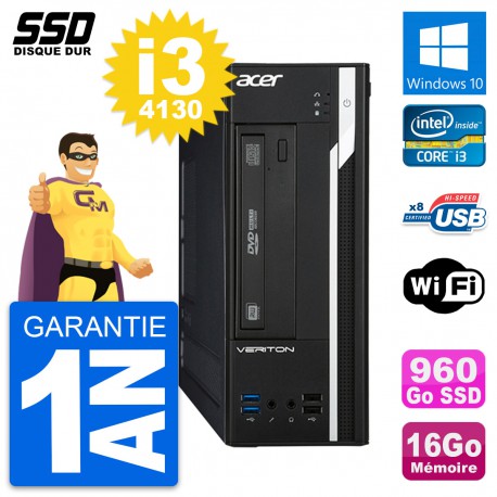 PC Acer Veriton X2632G SFF Intel Core i3-4130 RAM 16Go SSD 960Go Windows 10 Wifi
