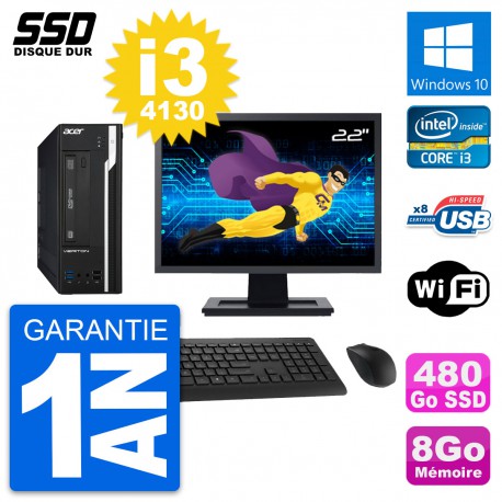 PC Acer Veriton X2632G SFF Ecran 22" i3-4130 RAM 8Go SSD 480Go Windows 10 Wifi