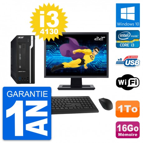 PC Acer X2632G SFF Ecran 22" Intel i3-4130 RAM 16Go Disque 1To Windows 10 Wifi