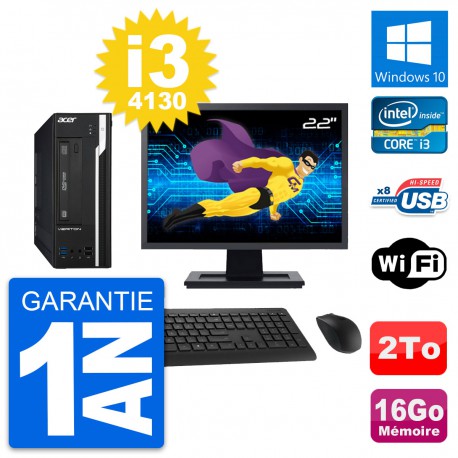 PC Acer X2632G SFF Ecran 22" Intel i3-4130 RAM 16Go Disque 2To Windows 10 Wifi
