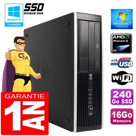 PC HP Compaq 6005 Pro SFF AMD Phenom II Ram 16Go Disque 240 Go SSD Wifi W7