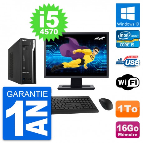 PC Acer X2632G SFF Ecran 22" Intel i5-4570 RAM 16Go Disque 1To Windows 10 Wifi