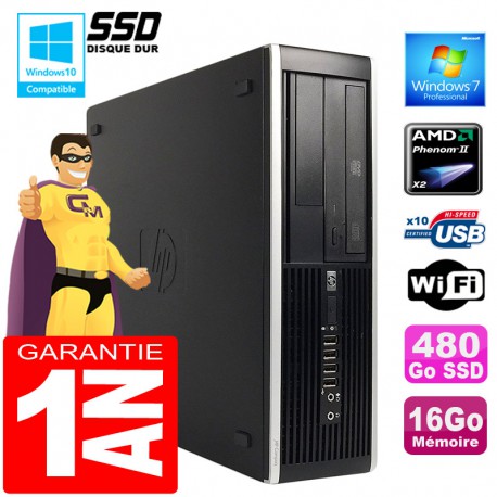 PC HP Compaq 6005 Pro SFF AMD Phenom II Ram 16Go Disque 480 Go SSD Wifi W7
