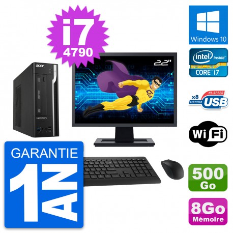 PC Acer X2632G SFF Ecran 22" Intel i7-4790 RAM 8Go Disque 500Go Windows 10 Wifi