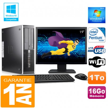 PC HP Compaq 6000 Pro SFF Intel E6300 Ram 16Go Disque 1 To Wifi W7 Ecran 19"
