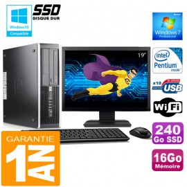 PC HP Compaq 6000 Pro SFF Intel E6300 Ram 16Go Disque 240 Go SSD Wifi Ecran 19"