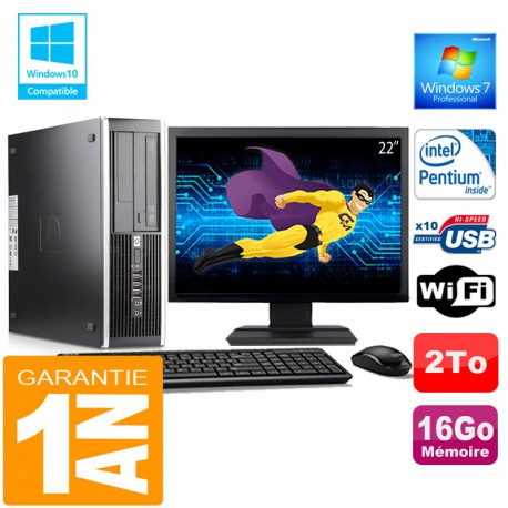 PC HP Compaq 6000 Pro SFF Intel E6300 Ram 16Go Disque 2 To Wifi W7 Ecran 22"