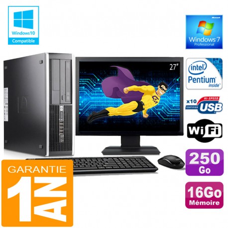 PC HP Compaq 6000 Pro SFF Intel E6300 Ram 16Go Disque 250 Go Wifi W7 Ecran 27"