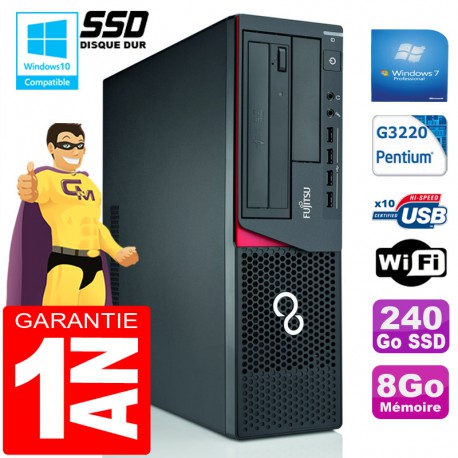 PC Fujitsu Esprimo E720 E85+ SFF G3220 RAM 8Go Disque 240 Go SSD Wifi W7