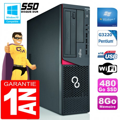 PC Fujitsu Esprimo E720 E85+ SFF G3220 RAM 8Go Disque 480 Go SSD Wifi W7