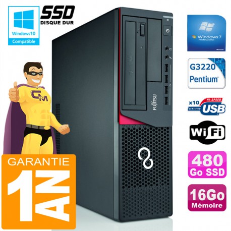 PC Fujitsu Esprimo E720 E85+ SFF G3220 RAM 16Go Disque 480 Go SSD Wifi W7