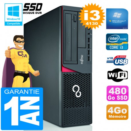 PC Fujitsu Esprimo E720 E85+ SFF I3-4130 RAM 4Go Disque 480 Go SSD Wifi W7