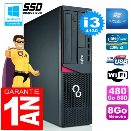 PC Fujitsu Esprimo E720 E85+ SFF Core I3-4130 RAM 8 Go Disque 480 Go SSD Wifi W7