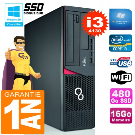 PC Fujitsu Esprimo E720 E85+ SFF Core I3-4130 RAM 16Go Disque 480 Go SSD Wifi W7