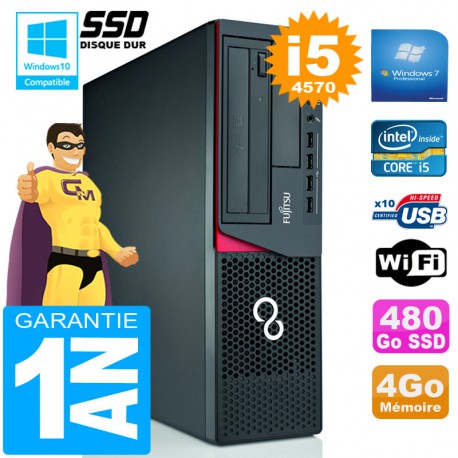 PC Fujitsu Esprimo E720 E85+ SFF Core I5-4570 4Go Disque 480Go SSD Wifi W7