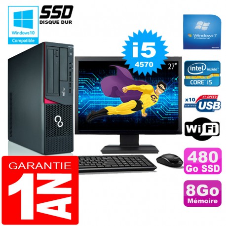 PC Fujitsu Esprimo E720 E85+ SFF I5-4570 8Go Disque 480Go SSD Wifi W7 Ecran 27"