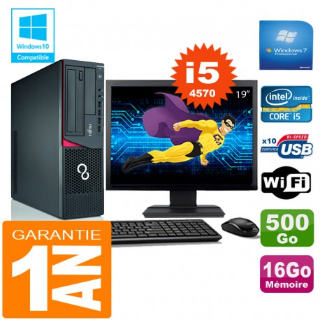 PC Fujitsu Esprimo E720 E85+ SFF I5-4570 16 Go Disque 500 Go Wifi W7 Ecran 19"