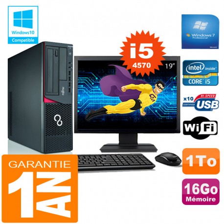 PC Fujitsu Esprimo E720 E85+ SFF Core I5-4570 16Go Disque 1 To Wifi W7 Ecran 19"