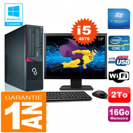 PC Fujitsu Esprimo E720 E85+ SFF Core I5-4570 16Go Disque 2 To Wifi W7 Ecran 19"