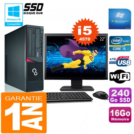 PC Fujitsu Esprimo E720 E85+ SFF I5-4570 16Go Disque 240Go SSD Wifi W7 Ecran 22"