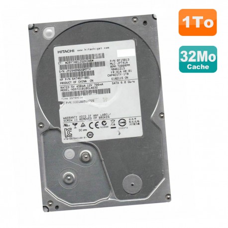 Disque Dur 1To SATA 3.5" Hitachi HDS721010CLA632 647467-001 0F15013 H3D10003272S