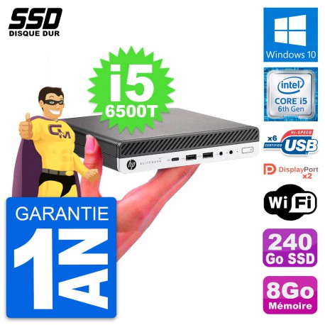 Ultra Mini PC HP 800 G3 DM Intel Core i5-6500T RAM 8Go SSD 240Go Windows 10 Wifi