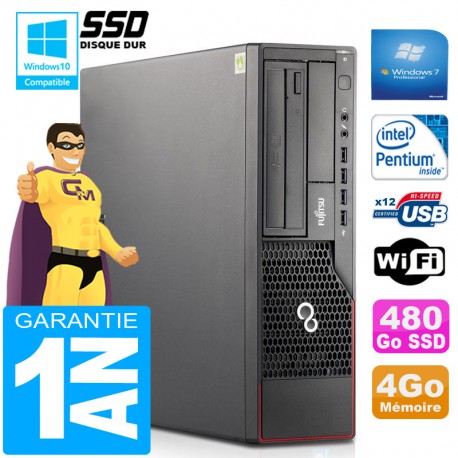 PC Fujitsu Esprimo E700 E90+ SFF Intel G840 RAM 4Go Disque 480 Go SSD Wifi W7