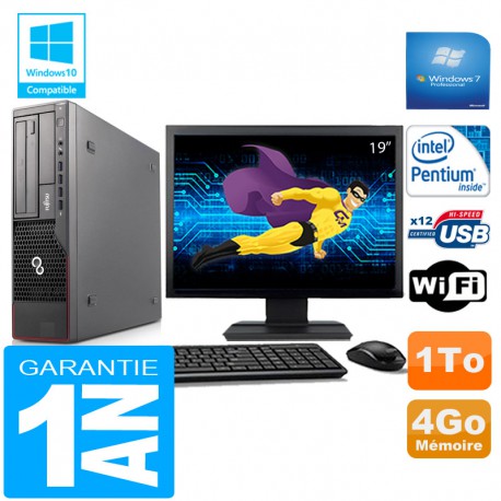 PC Fujitsu Esprimo E700 E90+ SFF Intel G840 4Go Disque 1 To Wifi W7 Ecran 19"