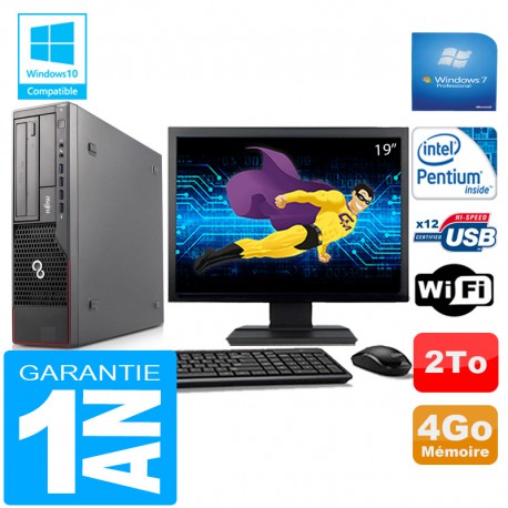 PC Fujitsu Esprimo E700 E90+ SFF Intel G840 4Go Disque 2 To Wifi W7 Ecran 19"