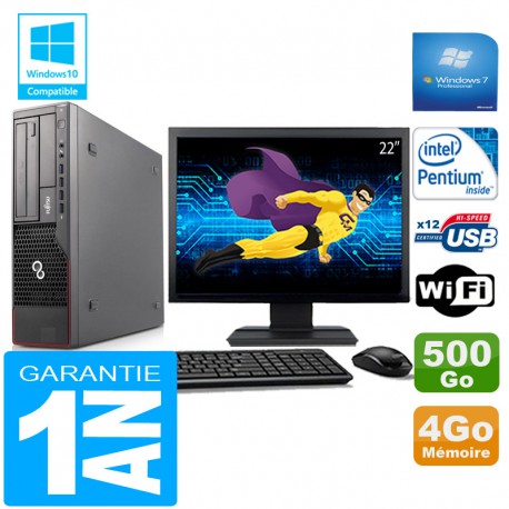 PC Fujitsu Esprimo E700 E90+ SFF Intel G840 4Go Disque 500 Go Wifi W7 Ecran 22"