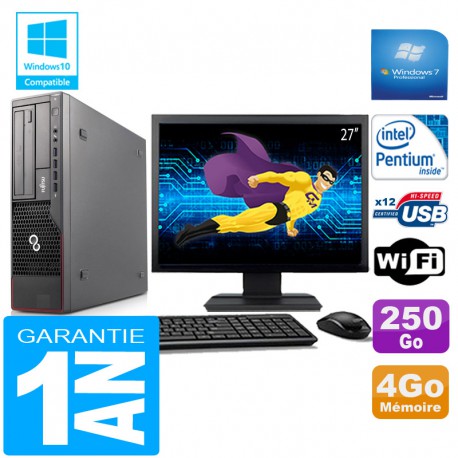 PC Fujitsu Esprimo E700 E90+ SFF Intel G840 4Go Disque 250 Go Wifi W7 Ecran 27"