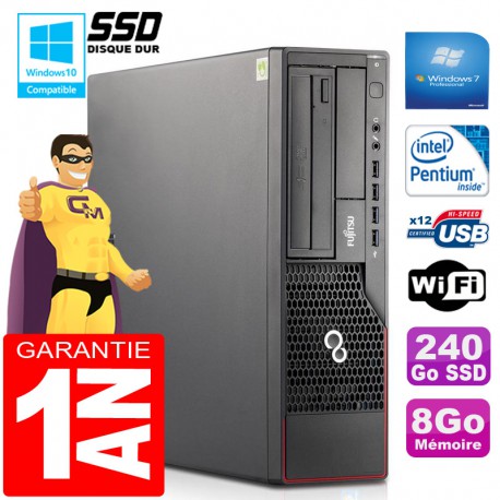 PC Fujitsu Esprimo E700 E90+ SFF Intel G840 RAM 8Go Disque 240 Go SSD Wifi W7