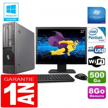PC Fujitsu Esprimo E700 E90+ SFF Intel G840 8Go Disque 500 Go Wifi W7 Ecran 22"
