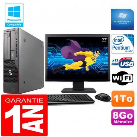PC Fujitsu Esprimo E700 E90+ SFF Intel G840 8Go Disque 1 To Wifi W7 Ecran 22"