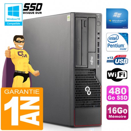 PC Fujitsu Esprimo E700 E90+ SFF Intel G840 RAM 16Go Disque 480 Go SSD Wifi W7