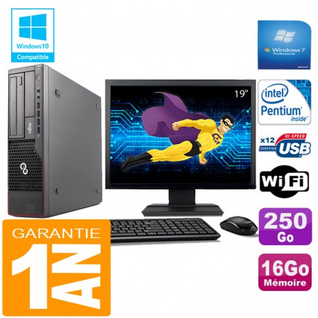 PC Fujitsu Esprimo E700 E90+ SFF Intel G840 16Go Disque 250 Go Wifi W7 Ecran 19"