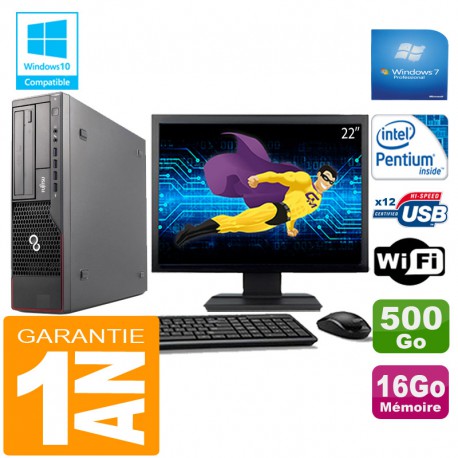 PC Fujitsu Esprimo E700 E90+ SFF Intel G840 16Go Disque 500 Go Wifi W7 Ecran 22"