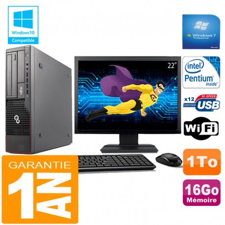 PC Fujitsu Esprimo E700 E90+ SFF Intel G840 16Go Disque 1 To Wifi W7 Ecran 22"