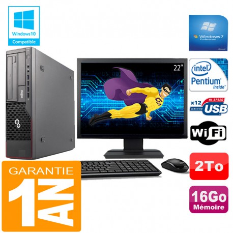 PC Fujitsu Esprimo E700 E90+ SFF Intel G840 16Go Disque 2 To Wifi W7 Ecran 22"