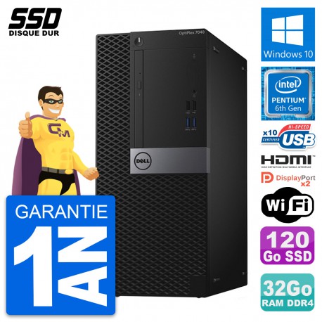 PC Tour Dell OptiPlex 7040 Pentium G4400 RAM 32Go SSD 120Go HDMI Windows 10 Wifi