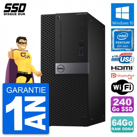 PC Tour Dell OptiPlex 7040 Pentium G4400 RAM 64Go SSD 240Go HDMI Windows 10 Wifi