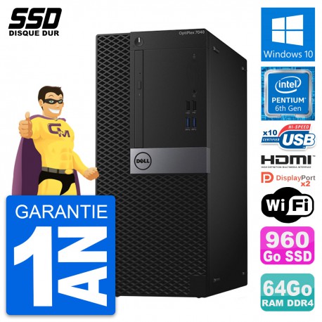 PC Tour Dell OptiPlex 7040 Pentium G4400 RAM 64Go SSD 960Go HDMI Windows 10 Wifi