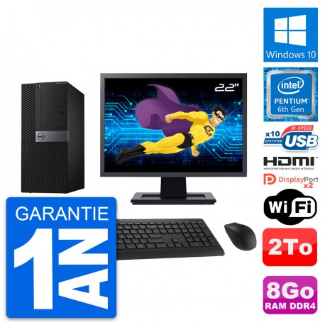 PC Tour Dell 7040 Ecran 22" Intel G4400 RAM 8Go Disque 2To HDMI Windows 10 Wifi
