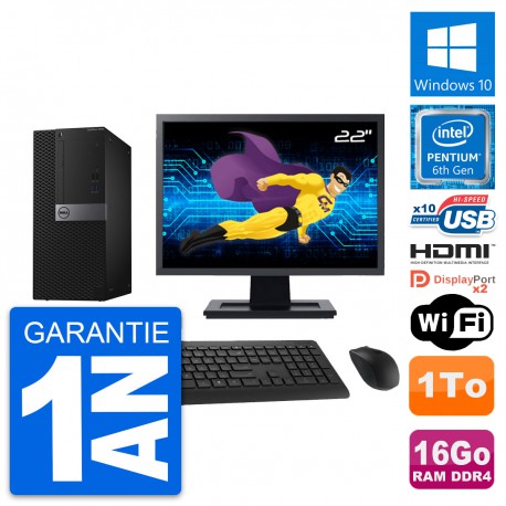 PC Tour Dell 7040 Ecran 22" Intel G4400 RAM 16Go Disque 1To HDMI Windows 10 Wifi