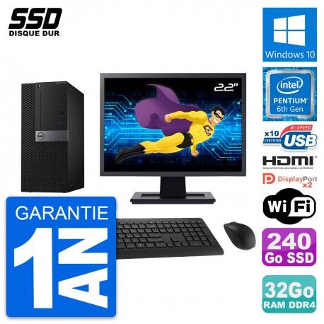 PC Tour Dell 7040 Ecran 22" Intel G4400 RAM 32Go SSD 240Go HDMI Windows 10 Wifi