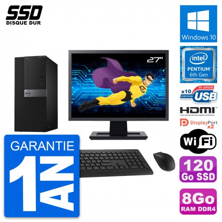 PC Tour Dell 7040 Ecran 27" Intel G4400 RAM 8Go SSD 120Go HDMI Windows 10 Wifi