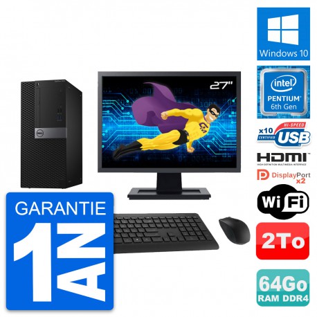 PC Tour Dell 7040 Ecran 27" Intel G4400 RAM 64Go Disque 2To HDMI Windows 10 Wifi